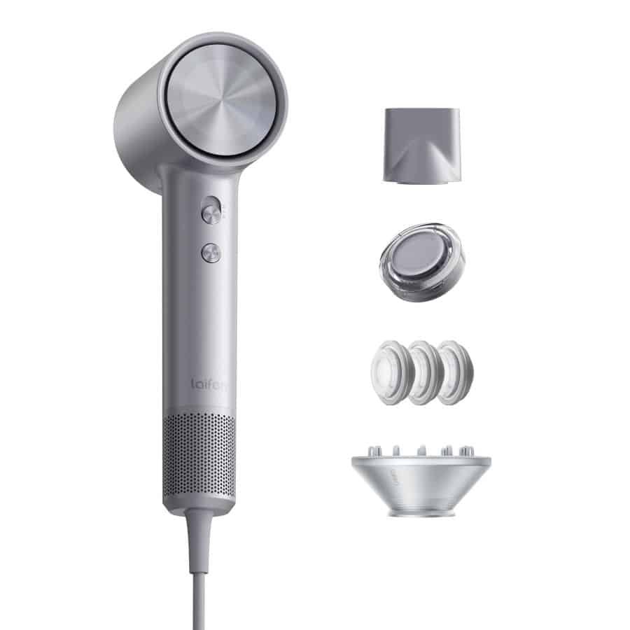 Laifen Swift 4 hair dryer review - polished silver model with nourishing pod attachments