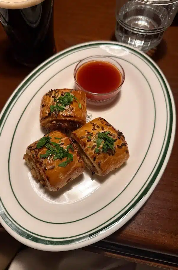 Pork and fennel sausage rolls with whiskey ketchup at The Gopher Manly bar review